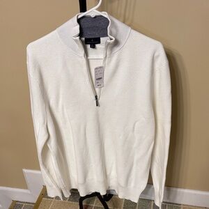 Brooks Brothers White Zip-Up Sweater large